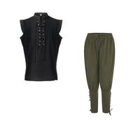 WAZHAKU Men's Renaissance Costume Complete Set Medieval Clothing Yard Outfit with Lace-up Shirt Pirate Shirt Trousers for Cosplay LARP Nobility Knight