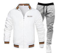 WAZHAKU Men's Tracksuit Set, Long Jogging Suit, Sports Suit, Oversized Sportswear, Two-Piece Outfit, Streetwear, 2-Piece Winter Jacket + Tracksuit, Bomber Jacket, Sweatsuits, White, 3XL