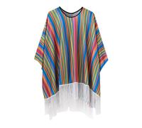 WAZHAKU Mexican Costume Poncho EL Taco Colourful Striped in One Size with Fringe Fancy Dress Cape for Men and Women Carnival Mexican Cinco de Mayo Costume, pink, One Size