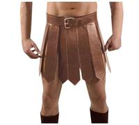 WAZHAKU Scottish Kilt Men's Medieval Roman Gladiator Leather Skirt with Buckles, PU Leather Waist Belt, Viking Armor Cosplay Clubwear Costume, Yellow, One Size