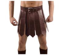 WAZHAKU Scottish Kilt Men's Medieval Roman Gladiator Skirt PU Leather Waist Belt with Buckles Medieval & Viking Armor Cosplay Clubwear Costume, Brown, One Size
