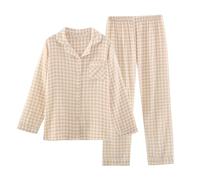 WAZHAKU Shorty Pyjamas Women's Checked Muslin Nightwear Set T-Shirt and Shorts Breathable Oversized Sleepwear Outfit Pyjama Tops Comfortable Soft Summer Outfit Pyjama Bottoms, R Yellow, M