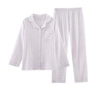 WAZHAKU Shorty Pyjamas Women's Checked Muslin Nightwear Set T-Shirt and Shorts Breathable Oversized Sleepwear Outfit Pyjama Tops Comfortable Soft Summer Outfit Pyjama Bottoms, R Light Purple, M