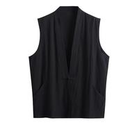 WAZHAKU Tops for Men Training Vest Traditional Chinese Handmade Tangzhuang Style Martial Arts Kung Fu Tai Chi Qi Gong Wushu Taekwondo Uniform V-Neck Sports Tank Top Clothing, black, XXL