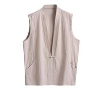 WAZHAKU Tops for Men Training Vest Traditional Chinese Handmade Tangzhuang Style Martial Arts Kung Fu Tai Chi Qi Gong Wushu Taekwondo Uniform V-Neck Sports Tank Top Clothing, beige, XL
