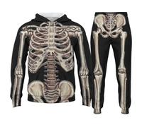 WAZHAKU Women's & Men's Skeleton Suit Complete Set with Ribbed Pattern on Chest and Bone Print on Legs Scary Black and White Skeleton Outfit for Scary Parties Cosplay Party Carnival Costume