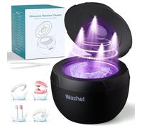 Wazhel Ultrasonic Holder Cleaner 45KHz Dental Cleaning Pad for Dentures Night Mouth Guard Aligners Braces Toothbrush Head (Black)
