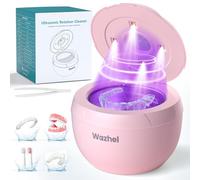 Wazhel Ultrasonic Retainer Cleaner Machine, 45kHz Dental Cleaning Pod for Denture, Mouth Guard, Night Guard, Aligner, Braces, Toothbrush, 200ML Denture Cleaner with Digital Timer & 4 Modes, Pink