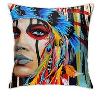 WAZHIJIA Decorative Throw Pillow Covers 18 X 18 Inch,Cotton Linen Cushion Cover Square Pillow Cases for Car Sofa Home Decor Native American Feathered Pride