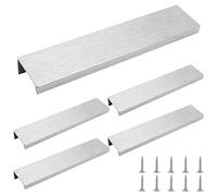 Waziaqoc 5PCS Brushed Silver Finger Edge Pulls, Back Mount Tab Pull Hidden Pull Handle for Cabinet Closet Drawer Dresser - 5" (128mm) Hole Center to Center