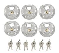 Waziaqoc 6 Pack Discus Padlocks Keyed Alike, 2-3/4 inch Stainless Steel Storage Padlock, Waterproof Disc Lock Storage Unit Gate, Outdoor, Shed, Fence