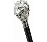 Waziha Nautical Walking Hand Cane Stick Designer Handmade Walking Stick for Men & Women Solid Metal and Natural Wood (Silver Lion Head), 36 Inches