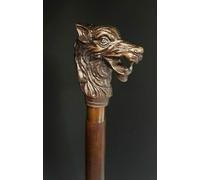 Waziha Noutical Handmade Walking Stick Wolf Head Copper Antique Metal Handle Wooden Vintage Cane, Brown, 36 inch