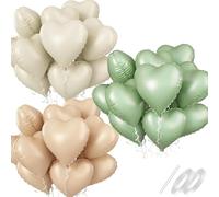 Waziwe Pack of 24 Heart Balloons, 18 Inch Heart Foil Balloons Can Be Filled with Helium, Perfect for Wedding Decoration, Valentine's Day Decoration, Baby Showers and Birthday Balloons (Beige Green)
