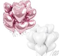 Waziwe Pack of 24 Heart Balloons, 18 Inch Heart Foil Balloons Can Be Filled with Helium, Perfect for Wedding Decoration, Valentine's Day Decoration, Baby Showers and Balloons Birthday (Pink White)