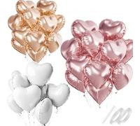 Waziwe Pack of 24 Heart Balloons Pink White Rose Gold • 18 Inch Heart Foil Balloons Can Be Filled with Helium, Perfect for Wedding Decoration, Valentine's Day Decoration, Baby Showers and Balloons