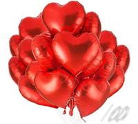 Waziwe Pack of 24 Heart Balloons, Red, 18 Inch Heart Foil Balloons, Red, Can Be Filled with Helium, Perfect for Wedding Decoration, Valentine's Day Decoration, Baby Showers and Balloons Birthday
