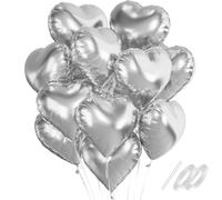 Waziwe Pack of 24 Heart Balloons, Silver, 18 Inch Heart Foil Balloons, Silver Can Be Filled with Helium, Perfect for Wedding Decoration, Valentine's Day Decoration, Baby Showers and Balloons Birthday