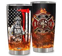 WAZONE Firefighter Tumbler Cup Thin Red Line Flag Design Travel Mug With Lid 20Oz Insulated Stainless Steel Gifts Birthday Christmas Presents For Dad Fireman Men Fire Department