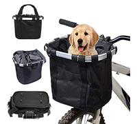WAZS Bike Basket, Pet basket for Bike, Folding Removable Bicycle Baskets Front, Organizer Pet Cat Dog Carrier Frame Bag - Aluminum Alloy/Black