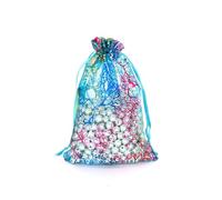 WAZUBC 100 Pcs Organza Gift Bags, 10x15cm Coral Pattern Bronzing Drawstring Favor Bags Wedding Jewelry for Wedding Party Business Packaging (Blue)