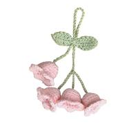 WAZUBC 2 Pcs Crochet Flower Car Pendant, Handwoven Car Interior Hanging Pendants with 4 Cute Little Lily of the Valley Flowers Cute Bellflower Crochet Rearview Mirror Accessories (pink)