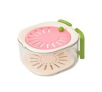 WAZUBC Fruit Washing Bowl with Strainer, 2 in 1 Draining and Preservation Basket Fruit Washing Drain Basket with Handle and Lid Double-Layer Drain Basket for Fruit Storage (Pink)