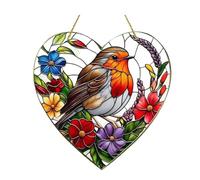 WAZUBC Robin Bird Sun Catcher, 20 * 20cm Heart Shaped Robin Stained Glass Effect Suncatcher for Home Indoor Gardens Patio