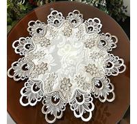 WAZUBC Round Lace Tablecloth, Vintage Floral Embroidered Table Cloth Embroidered Lace Flower Placemat Tablecloth for Dining Table, Coffee Table, Book Table, Storage Table (40cm)