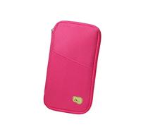 WAZUBC Small Travel Wallet Passport Holder, Multiple Compartments Lightweight Document Organizer for Credit Debit Cards, IDs, Documents, Money, Ticket (Rose Red)