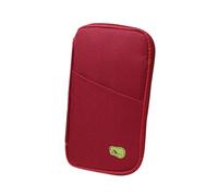 WAZUBC Small Travel Wallet Passport Holder, Multiple Compartments Lightweight Document Organizer for Credit Debit Cards, IDs, Documents, Money, Ticket (Dark Red)