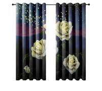 Wazylphin Blackout Curtains Golden Rose White Thermal Eyelet Blackout Curtains For Living Room Reduce Noise Black Out Curtain Bedroom Durable Polyester Curtain Sitting Room Curtins Washable 2x75x166
