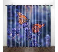 Wazylphin Blackout Curtains Orange Butterfly Thermal Eyelet Blackout Curtains For Living Room Reduce Noise Black Out Curtain Bedroom Curtains Eyelet Durable Polyester Sitting Room Curtin 2x75x166cm