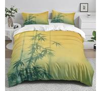 Wazylphin Double Duvet Set Yellow Bamboo Green Bedding Double Bed Set Microfiber Washable Soft Breathable Duvet Cover Sets with Zipper Closure Bedding+Durable 2 Pillow Cases 50x75cm