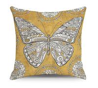 Wazylphin Filled Cushions with Covers Retro Butterfly Yellow Pillow Cases Cotton and Linen Cushion Covers 45 x 45 Zipper Sofa Cushions Living Room Bedroom Pillowcase Soft Pillow Cover 45x45cm/1 Pack