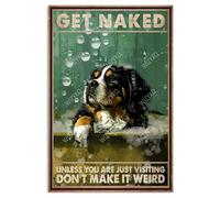 WAZYXQ Bernese Mountain Funny Metal Signs Get Naked Unless You Are Just Visiting Tin Sign Vintage Dog Sign Aluminnum Sign Wall Decor for Toilet Restroom Washroom Bathroom 8×12 Inches