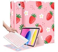 Wazzasoft for iPad 10th Generation Case with Keyboard - for iPad A16 Cases Pencil Holder 10.9 Inch Cover Women Girls Cute Girly Strawberry Unique Design Funda for Apple Tablet 10th/11th gen