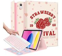 Wazzasoft for iPad 10th Generation Case with Keyboard - for iPad A16 Cases Pencil Holder 10.9 Inch Cover Women Girl Cute Girly Unique Strawberry Design Funda for Apple Tablet 10th/11th gen