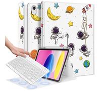 Wazzasoft for iPad 10th Generation Case with Keyboard - for iPad A16 Cases Pencil Holder 10.9 Inch Cover Women Girl Cute Girly Astronaut Unique Design Funda for Apple Tablet 10th/11th gen