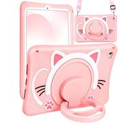 Wazzasoft for iPad 6th Generation/Air 2/ Pro 9.7 Inch Case Girls Cute Cat Kawaii Cover Girly Cartoon with Rotating Handle Stand & Strap Silicone Funda for iPad Cases 6th Gen/Air2/Pro 9.7”