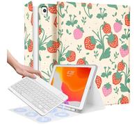 Wazzasoft for iPad 9th/8th/7th/Air 3rd Generation/Pro 10.5 Inch Case Keyboard Pencil Holder Folio Tablet Cover Women Girl Cute Girly Teen Kawaii Unique Design Strawberry for Apple 10.2 & 10.5 Inch