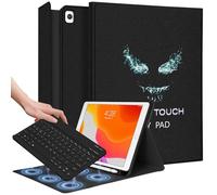 Wazzasoft for iPad 9th/8th/7th/Air 3rd Generation/Pro 10.5 Inch Case Keyboard Pencil Holder Folio Tablet Cover Men Boys Cute Teen Cool Black Fun Funny Unique Design for Apple 10.2 & 10.5 Inch