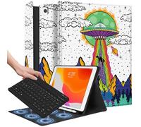Wazzasoft for iPad 9th/8th/7th/Air 3rd Generation/Pro 10.5 Inch Case Keyboard Pencil Holder Folio Tablet Cover Men Boys Cute Teen Cool Fun Funny Alien Unique Design for Apple 10.2 & 10.5 Inch