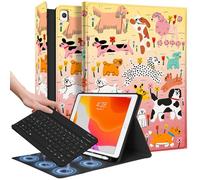 Wazzasoft for iPad 9th/8th/7th/Air 3rd Generation/Pro 10.5 Inch Case Keyboard Pencil Holder Folio Tablet Cover Women Girl Cute Girly Teen Kawaii Dogs Unique Design for Apple 10.2 & 10.5 Inch