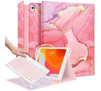 Wazzasoft for iPad 9th/8th/7th/Air 3rd Generation/Pro 10.5 Inch Case with Keyboard Pencil Holder Folio Tablet Cover Women Girls Cute Girly Teens Kawaii Marble Unique Design for Apple 10.2 & 10.5 Inch