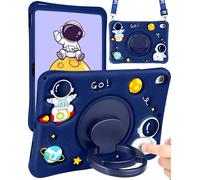 Wazzasoft for iPad A16 Case - for iPad 10th Generation Case Boys Cute Astronaut Cover Kawaii 3D Cartoon Cool with Rotating Handle Stand + Strap Soft Silicone Funda for Apple 10/11th Gen 10.9 Inch