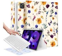 Wazzasoft for iPad Air 11 inch Case 2024, Air 5th/4th Generation 10.9, Pro 11'' Case with Keyboard Pencil Holder Folio Tablet Cover Women Girl Cute Floral Plants for iPad Air 11 2024 (M2), Pro 11