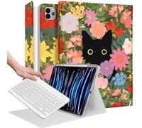 Wazzasoft for iPad Air 13 inch Case 2024 M2, for iPad Pro 12.9'' Case with Keyboard Pencil Holder Folio Tablet Cover Women Girl Cute Kawaii Cat Flower for Apple Air 11, Pro 12.9