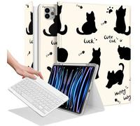 Wazzasoft for iPad Air 13 inch Case 2024 M2, for iPad Pro 12.9'' Case with Keyboard Pencil Holder Folio Tablet Cover Women Girl Cute Kawaii Black Cat for Apple Air 11, Pro 12.9
