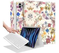 Wazzasoft for iPad Air 13 inch Case 2024 M2, for iPad Pro 12.9'' Case with Keyboard Pencil Holder Folio Tablet Cover Women Girl Cute Butterfly Flowers for Apple Air 11, Pro 12.9